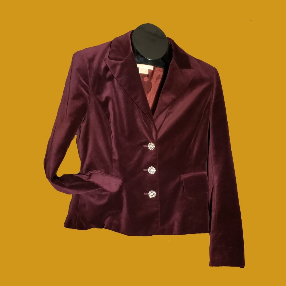Micheal Kors Maroon Velvet Blazer Jeweled Buttons